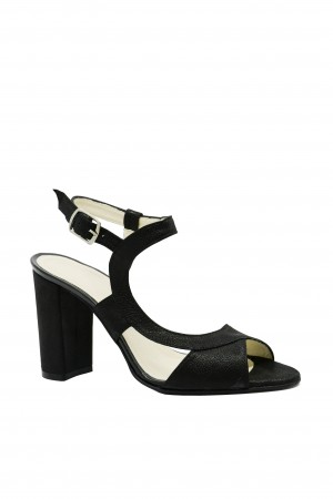 Sandale elegante cu toc înalt, negru sidefat, din piele naturală